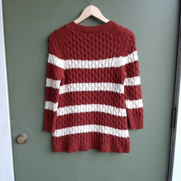 J.Crew Sweater 100% Merino Wool Chunky Cable Knit Wide Stripes Size S - Picture 3 of 13